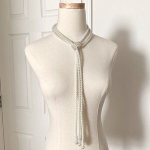 Triple Strand Glass Pearl Crystals Lariat Choker Statement Necklace